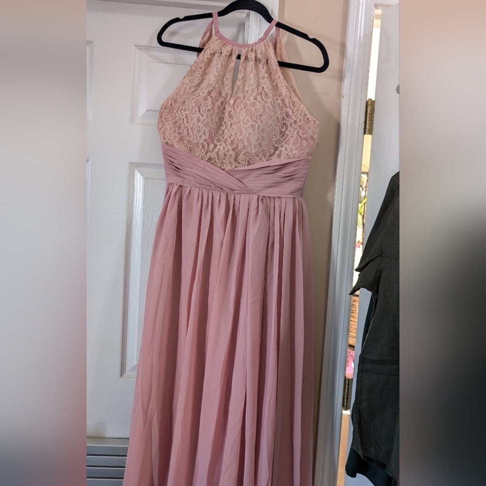 Blush pink lace halter gown